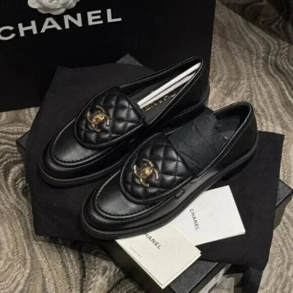 CHANEL Shoes - Chanel black quilted loafers with CC logo